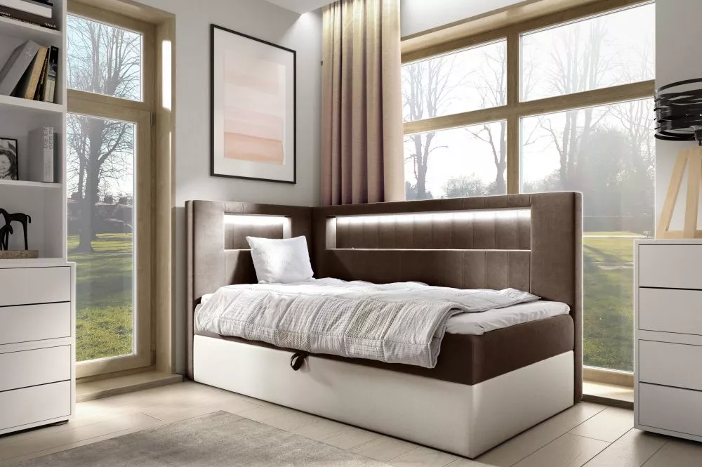 Gulta Gold 3 L Boxspring Standard ar LED Guļamvietas platums: 80 cm, Korpusa krāsa: balts, Guļamvietas garums: 200 cm, ·