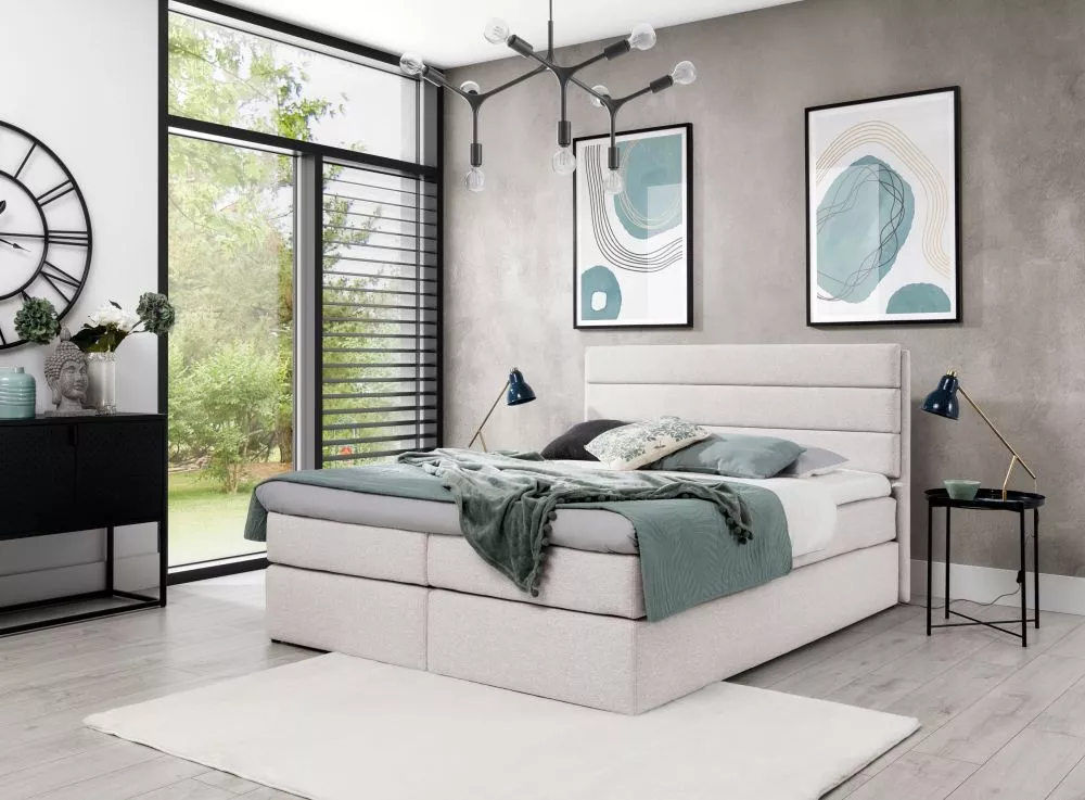 Gulta Riviera Boxspring Standard Guļamvietas platums: 120 cm, Guļamvietas garums: 200 cm, · Krēma · 129 × 209 × 103 cm