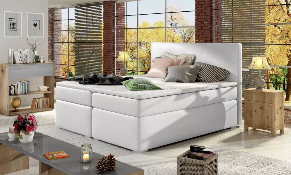 Gulta Divalo Boxspring standard Guļamvietas platums: 140 cm, Guļamvietas garums: 200 cm, · Balts · 143 × 205 × 126 cm