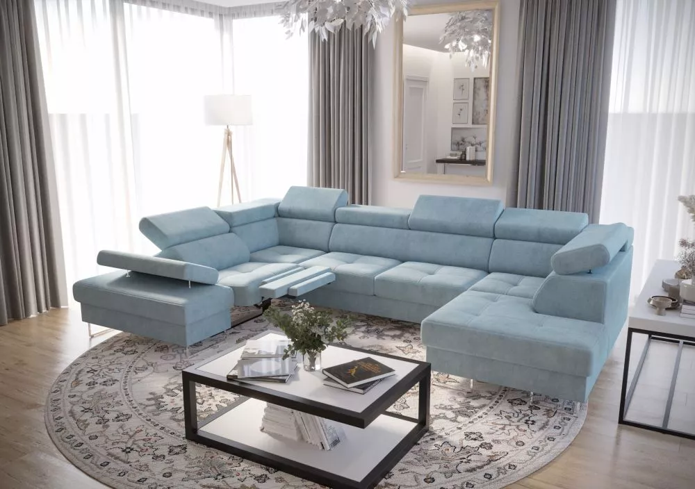 Dīvāns Galaxy Max 2 Relax standard · Gaiši zils · 215 × 350 × 74 cm