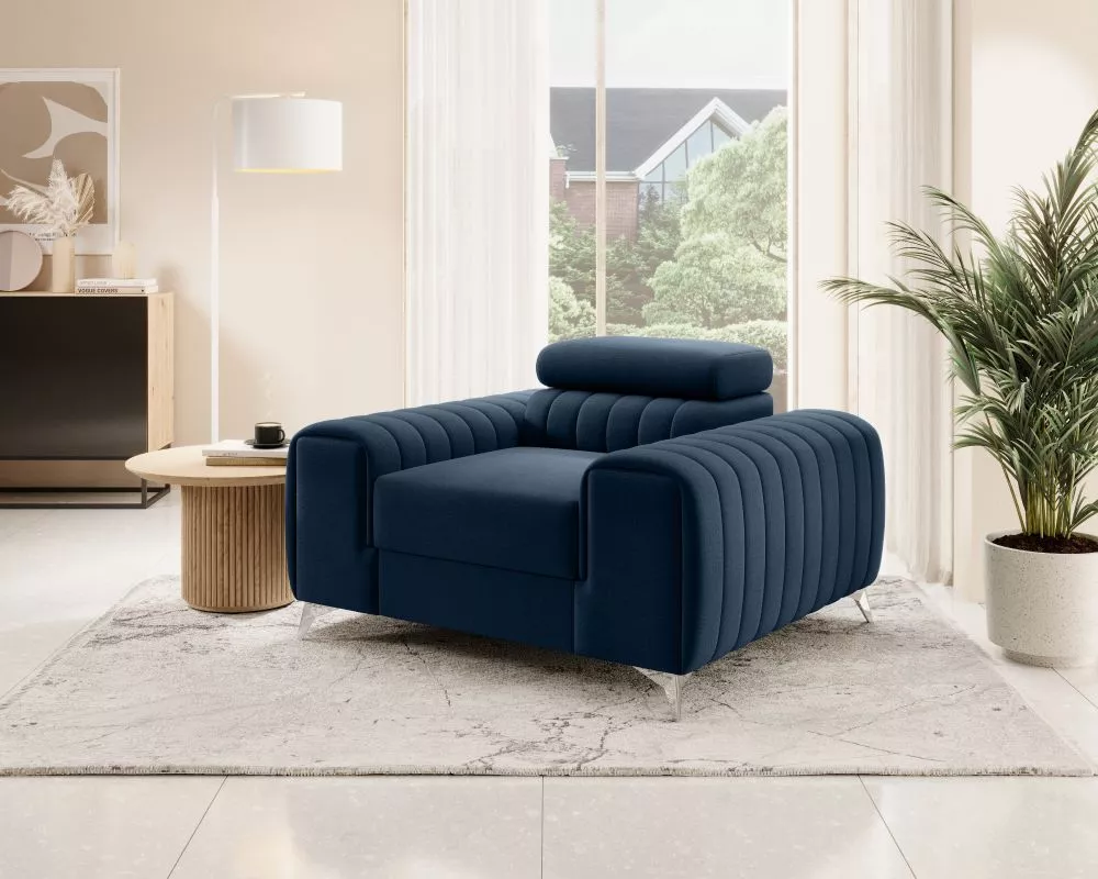 Mīksts krēsls Laurence 1S Premium Standard Sēdvietas dziļums: 55 cm, · Zila · 125 × 97 × 75 cm