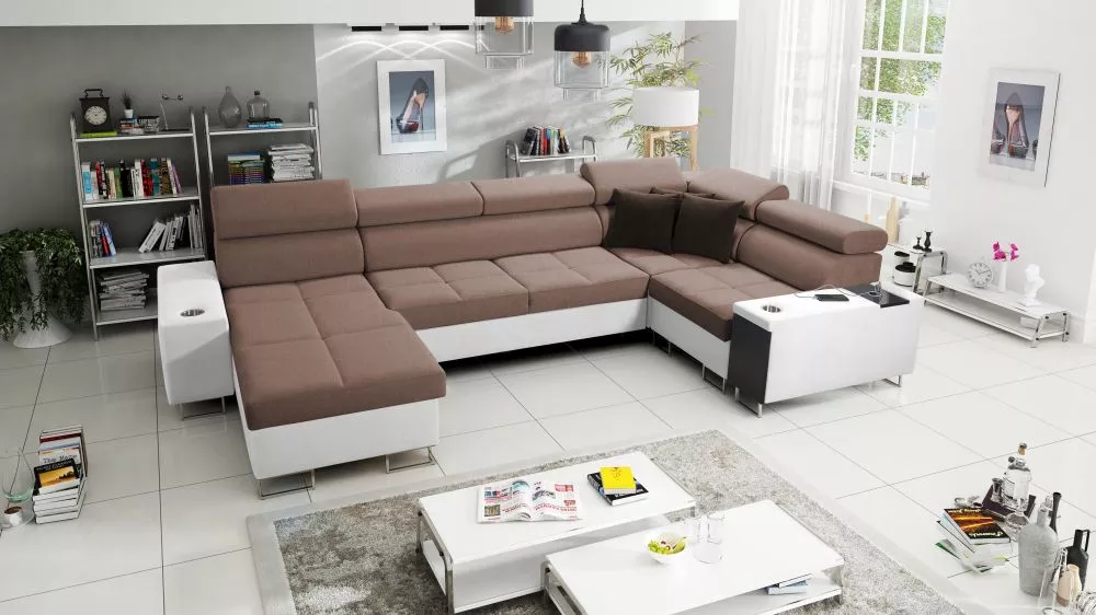 Dīvāns Morena 4 Maxi Premium Standard · Brūns + balts · 207 × 360 × 84 cm