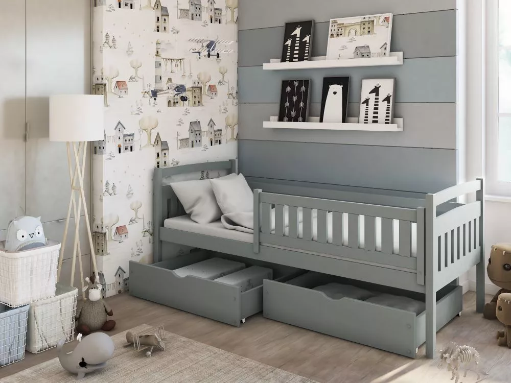 Bērnu gulta Terry ar stelāžu Guļamvietas platums: 80 cm, Guļamvietas garums: 180 cm, · Pelēks · 87 × 188 × 85 cm