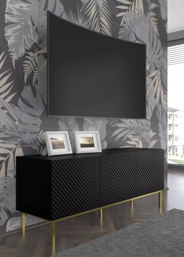 TV tumba Ravenna C Gold Frame RTV 3D · Melns · 149.7 × 41.8 × 57.8 cm