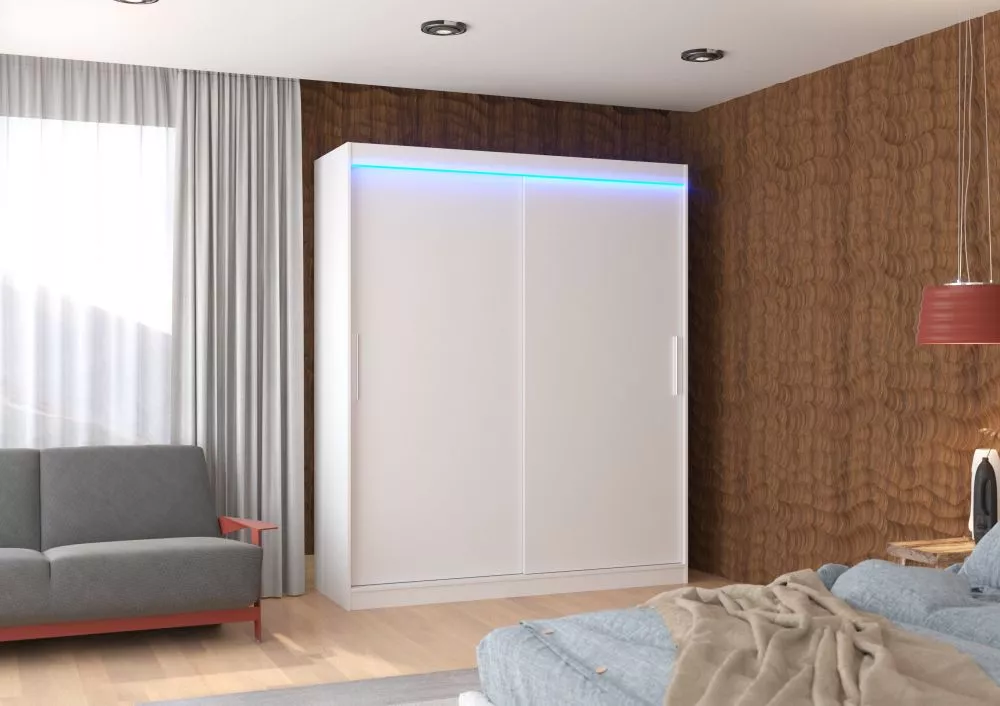 Skapis Lincoln ar LED · Balts · 180 × 58 × 215 cm