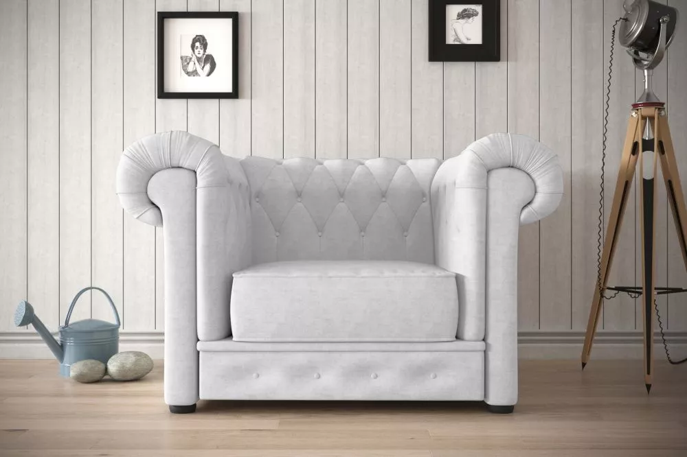 Mīksts krēsls Manchester 1S Velvet Standard Sēdvietas dziļums: 57 cm, · Gaiši pelēks · 115 × 98 × 72 cm