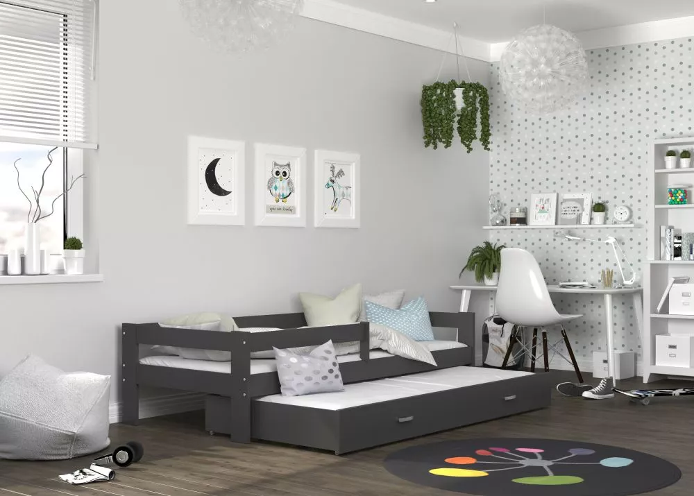 Bērnu gulta Hugo P2 MDF 80x190 ar stelāžām Guļamvietas platums: 80 cm, Guļamvietas garums: 190 cm, · 85 × 199 × 56 cm