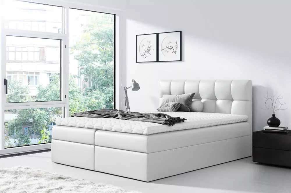 Gulta Rico 1 Boxspring Standard Guļamvietas platums: 180 cm, Guļamvietas garums: 200 cm, · Balts · 184 × 208 × 103 cm