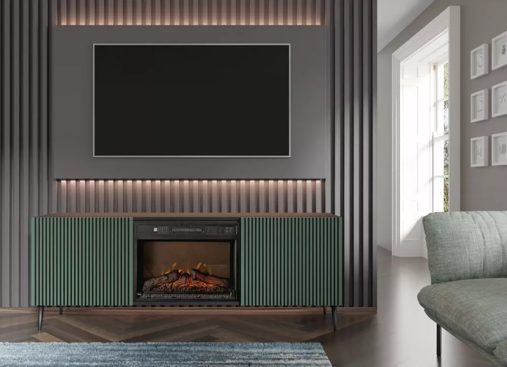 TV tumba Ravenna RTV 2D ar kamīnu · 170 × 42 × 63 cm