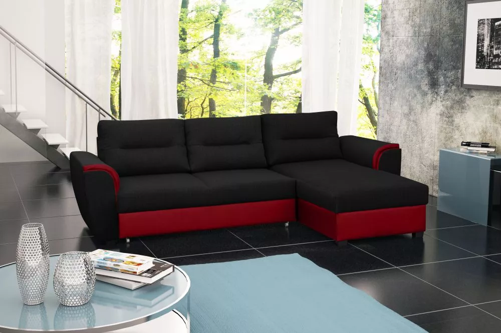 Dīvāns Tomek Standard · Melns + sarkans · 164 × 250 × 80 cm