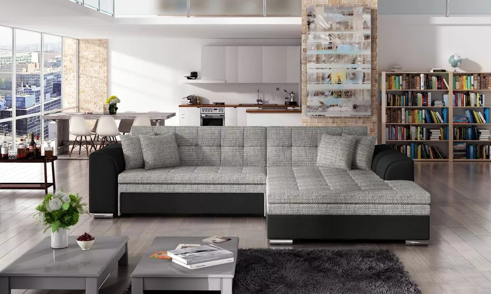 Dīvāns Sorento standard · Pelēks + melns · 195 × 295 × 80 cm