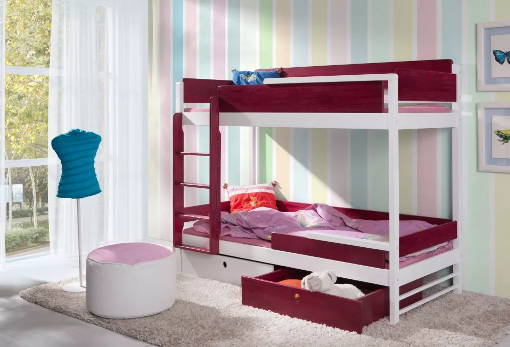 Bērnu gulta Natu 2 80x180 ar stelāžām Kāpņu puse: Pa labi, Guļamvietas platums: 80 cm, Guļamvietas garums: 180 cm, · 87 