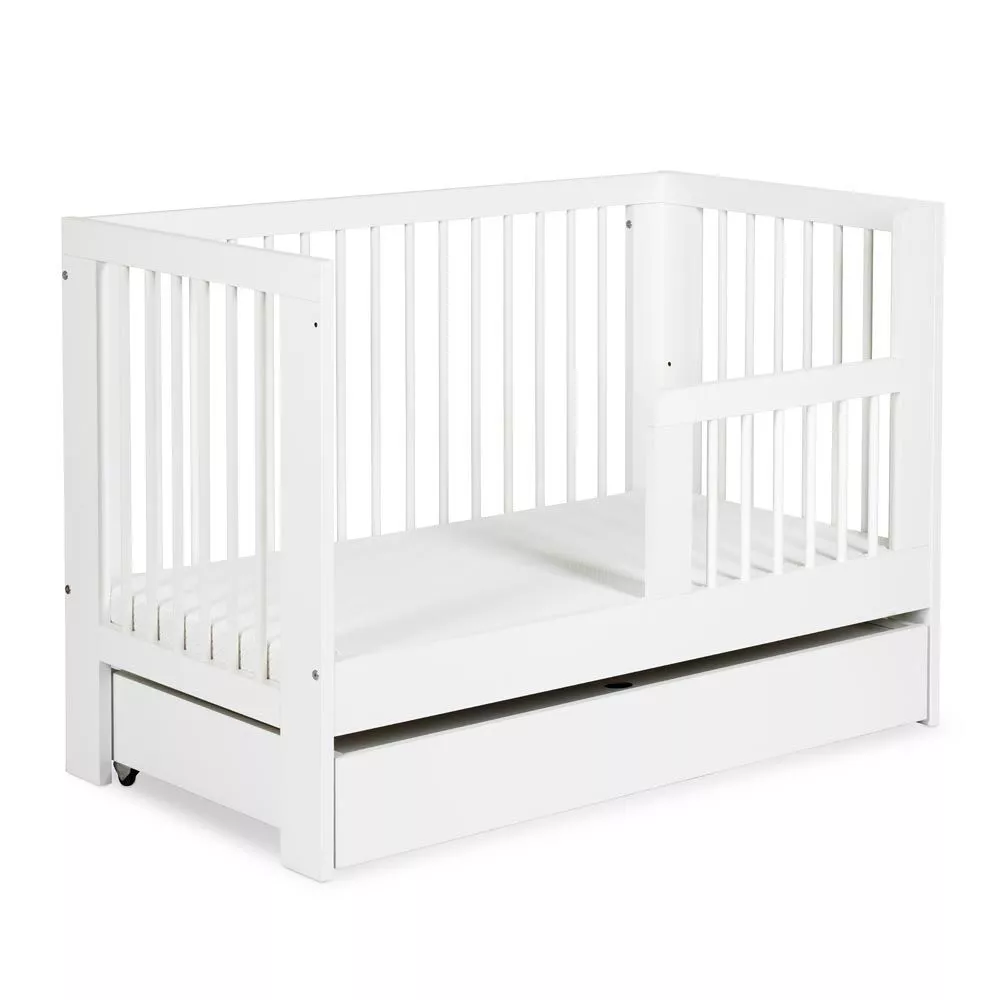 Bērnu gultiņa Olivia 60x120 ar stelāžu Guļamvietas platums: 60 cm, Guļamvietas garums: 120 cm, · Balts · 66 × 125 × 86 c