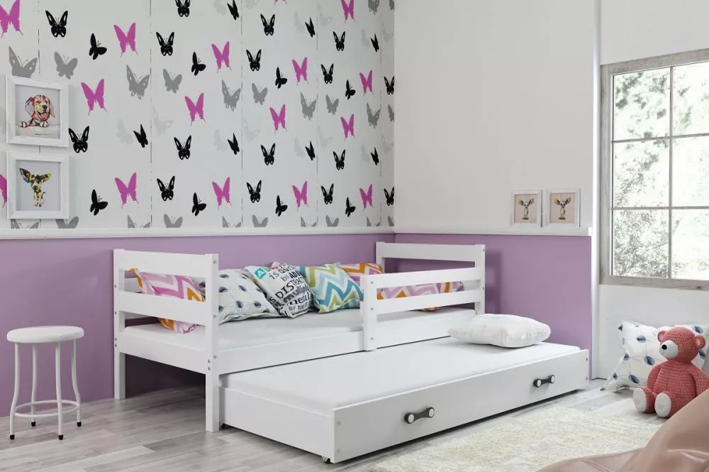 Bērnu gulta Eryk Trundle White ar stelāžām Guļamvietas platums: 80 cm, Guļamvietas garums: 190 cm, · 87 × 196 × 77 cm