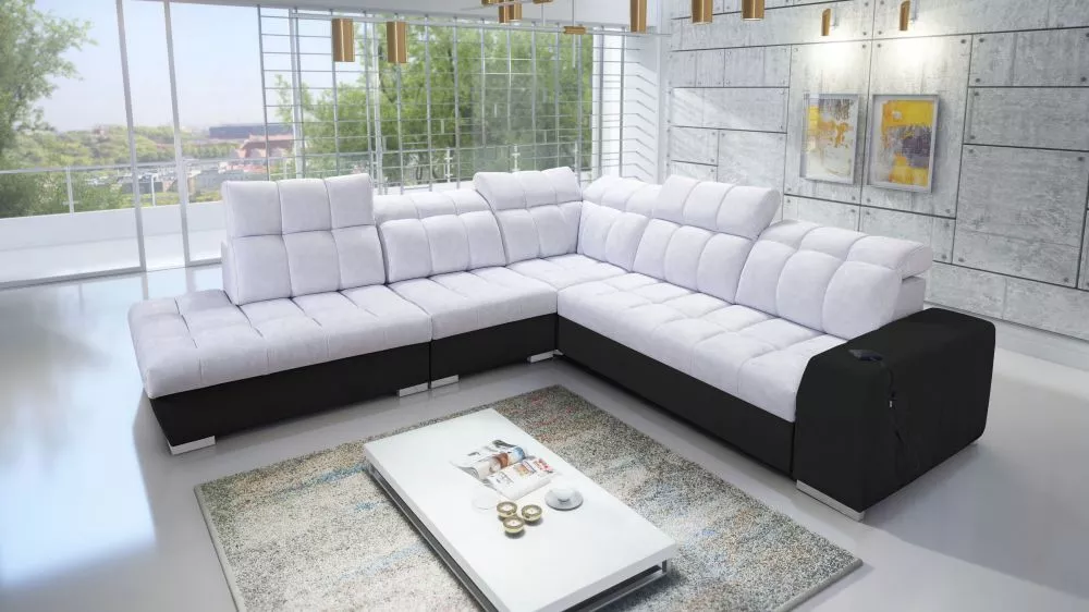 Dīvāns Pagano 9 Premium Standard · Gaiši pelēks + melns · 285 × 300 × 83 cm