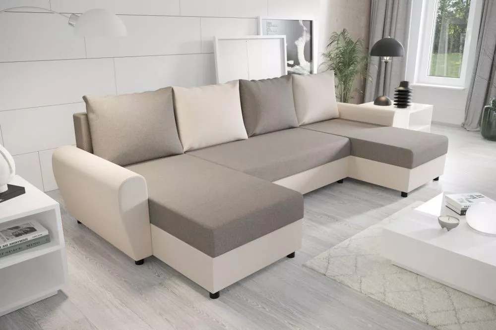 Dīvāns Fiona U standard · Pelēks + krēma · 144 × 305 × 68 cm
