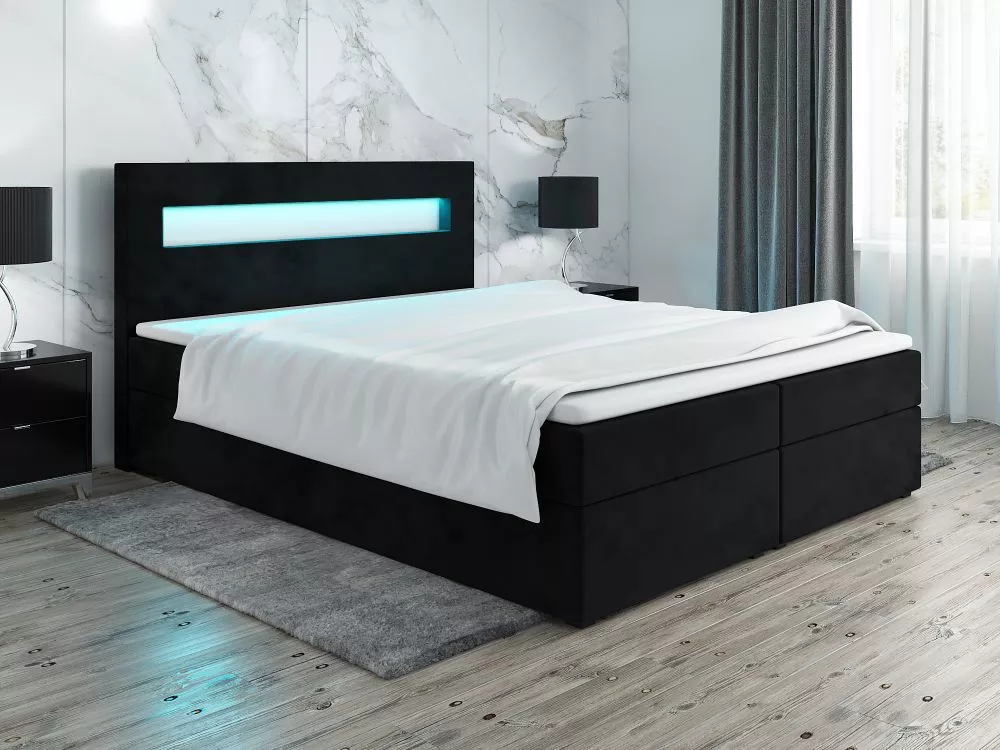 Gulta Classic 3 Boxspring standard ar LED Guļamvietas platums: 160 cm, Guļamvietas garums: 200 cm, · Melns · 160 × 209 ×