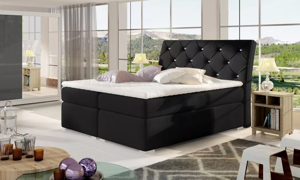 Gulta Balvin Boxspring standard Guļamvietas platums: 160 cm, Guļamvietas garums: 200 cm, · Melns · 163 × 208 × 116 cm