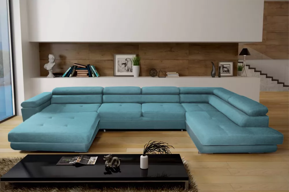 Dīvāns Anton U Mini+L Premium Standard · Gaiši zils · 200 × 378 × 73 cm