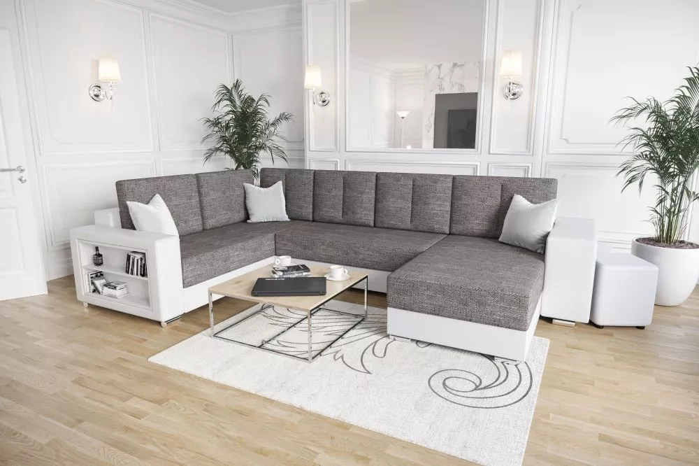 Dīvāns Kris U standard · Pelēks + balts · 210 × 330 × 85 cm