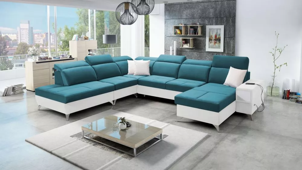 Dīvāns Deus 10 Premium Standard · Tirkīzs + balts · 300 × 364 × 83 cm