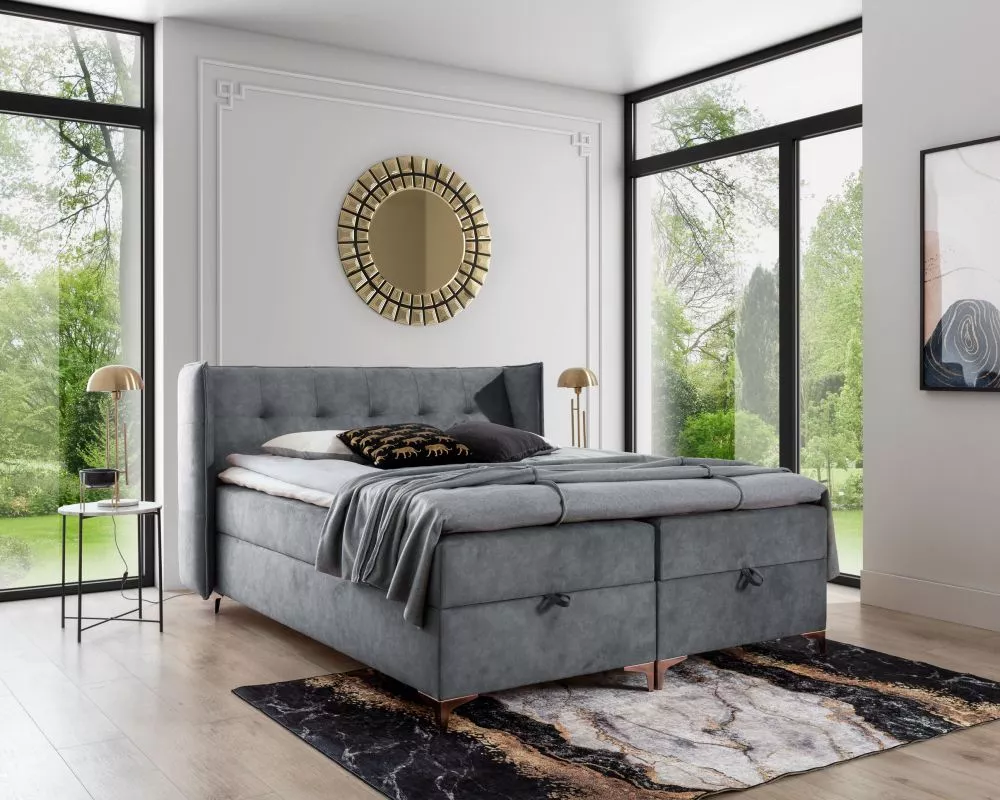 Gulta Lotos Boxspring Standard Guļamvietas platums: 160 cm, Guļamvietas garums: 200 cm, · Tumši pelēks · 180 × 222 × 110