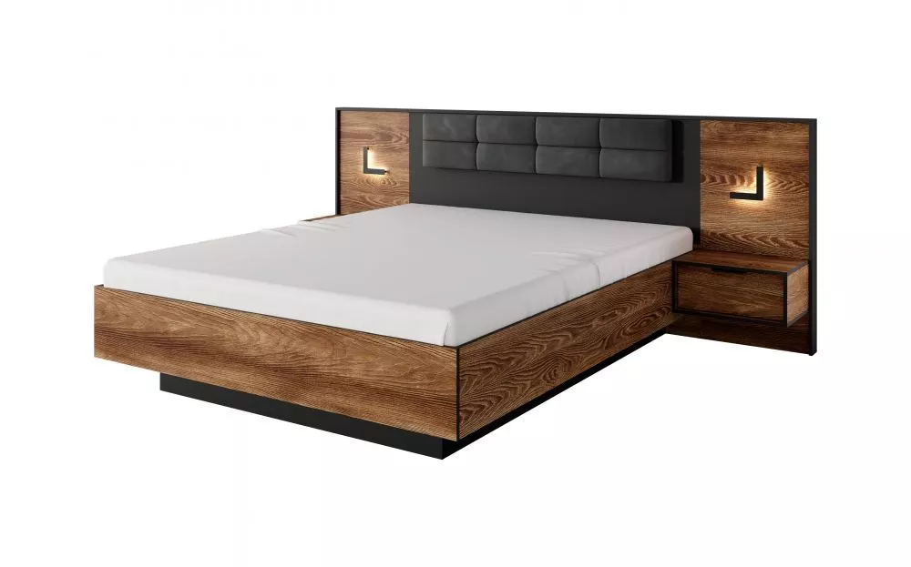 Gulta Milton LED ar stelāžu Guļamvietas platums: 160 cm, Korpusa krāsa: rieksts, Guļamvietas garums: 200 cm, stelāžas ti