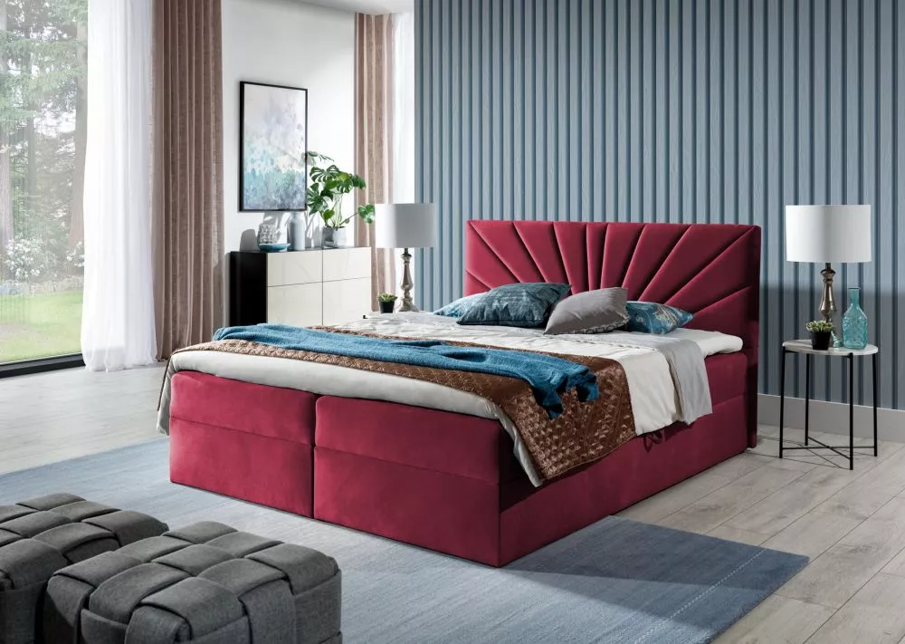 Gulta Top4 Boxspring Premium Standard Guļamvietas platums: 160 cm, Guļamvietas garums: 200 cm, · Sarkans · 164 × 208 × 1