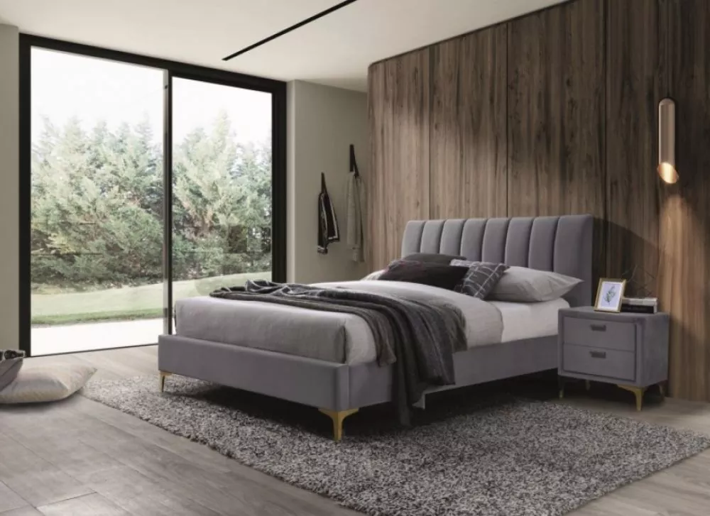 Gulta Mirage Velvet ar stelāžu Guļamvietas platums: 160 cm, Guļamvietas garums: 200 cm, stelāžas tips: koka, · Pelēks · 