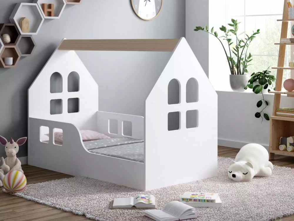 Bērnu gulta House 6 ar stelāžu Guļamvietas platums: 70 cm, Guļamvietas garums: 140 cm, · 70 × 144 × 106 cm