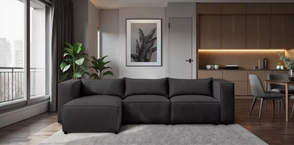 Dīvāns Modulo Corner L Standard · Melns · 185 × 290 × 71 cm
