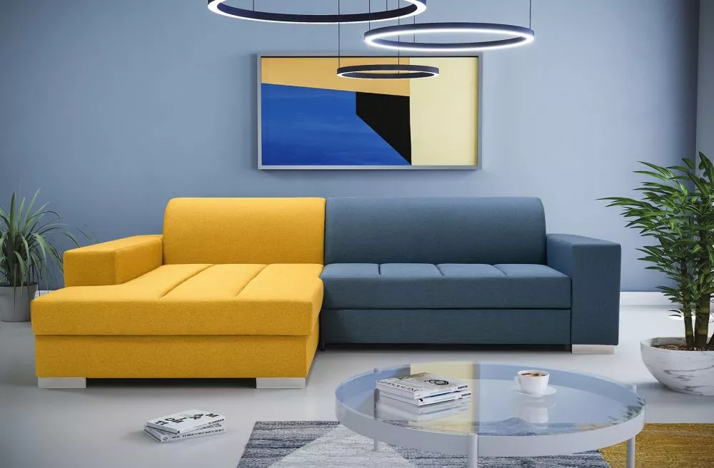 Dīvāns M2K Standard · Dzeltens + zils · 177 × 260 × 75 cm