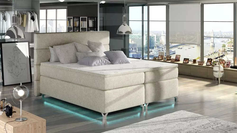 Gulta Amadeo Boxspring Lux ar LED standard Guļamvietas platums: 160 cm, Guļamvietas garums: 200 cm, · Krēma · 175 × 205 