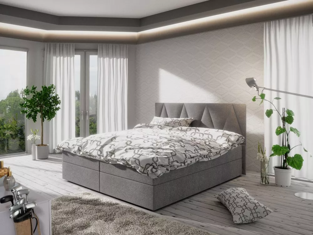 Gulta Fado 3 Boxspring Standard Guļamvietas platums: 140 cm, Guļamvietas garums: 200 cm, · Pelēks · 145 × 208 × 106 cm