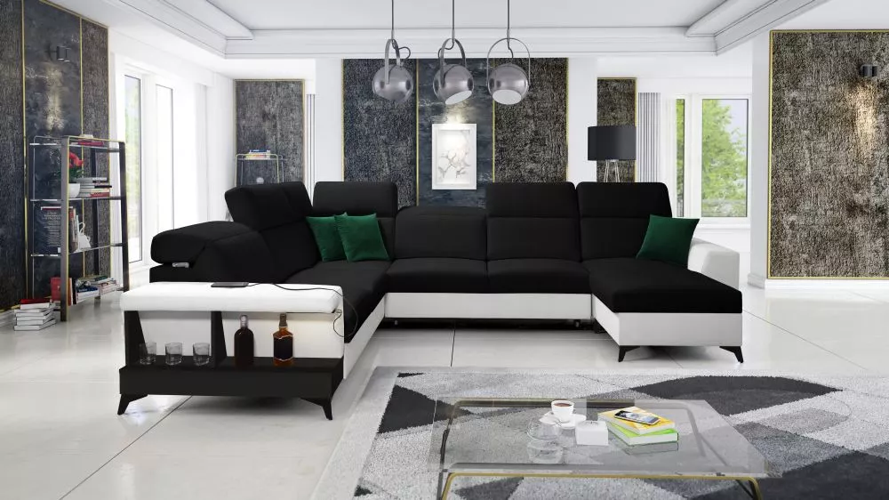 Dīvāns Belutti 8 Satin Black Standard ar LED · Melns + balts · 288 × 362 × 84 cm