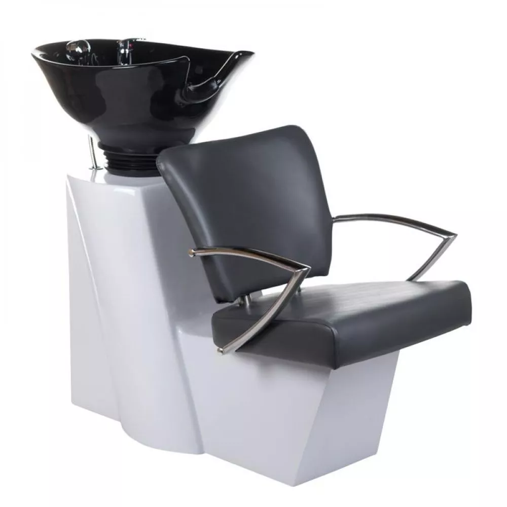 Frizieru izlietne BH-8012 Korpusa krāsa: balts + melns, Elementu krāsa: pelēks, Ar krēslu: 1, Apdares materiāls: eko āda