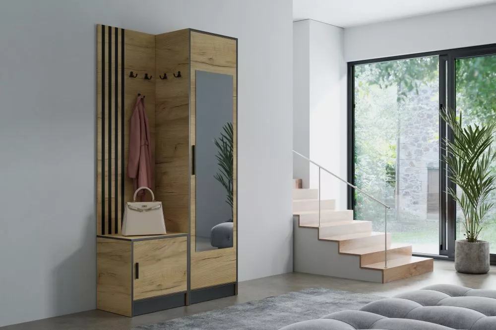Koridora iekārta Roj Plus 11 · Ozols craft zelts · 106.5 × 39 × 205 cm