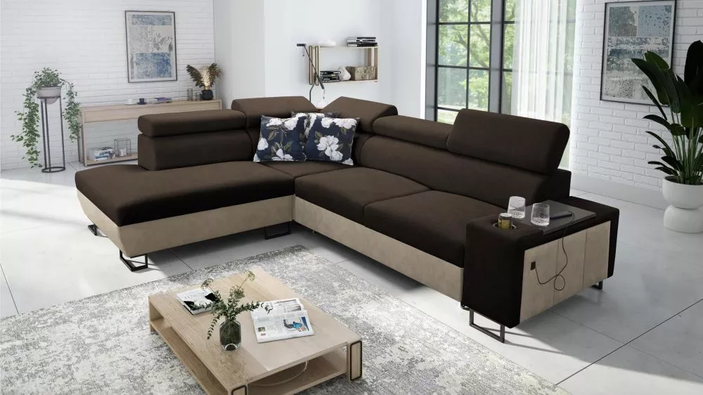 Dīvāns Melody 7 Premium Standard · Tumši brūns + krēms · 220 × 285 × 84 cm
