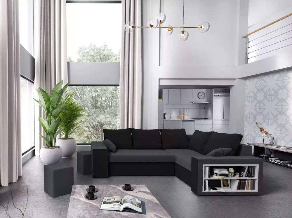 Dīvāns Dallas Standard · Pelēks + melns · 180 × 260 × 72 cm