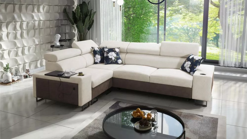 Dīvāns Melody 2 Premium Standard · Krēma + tumši brūns · 205 × 282 × 84 cm