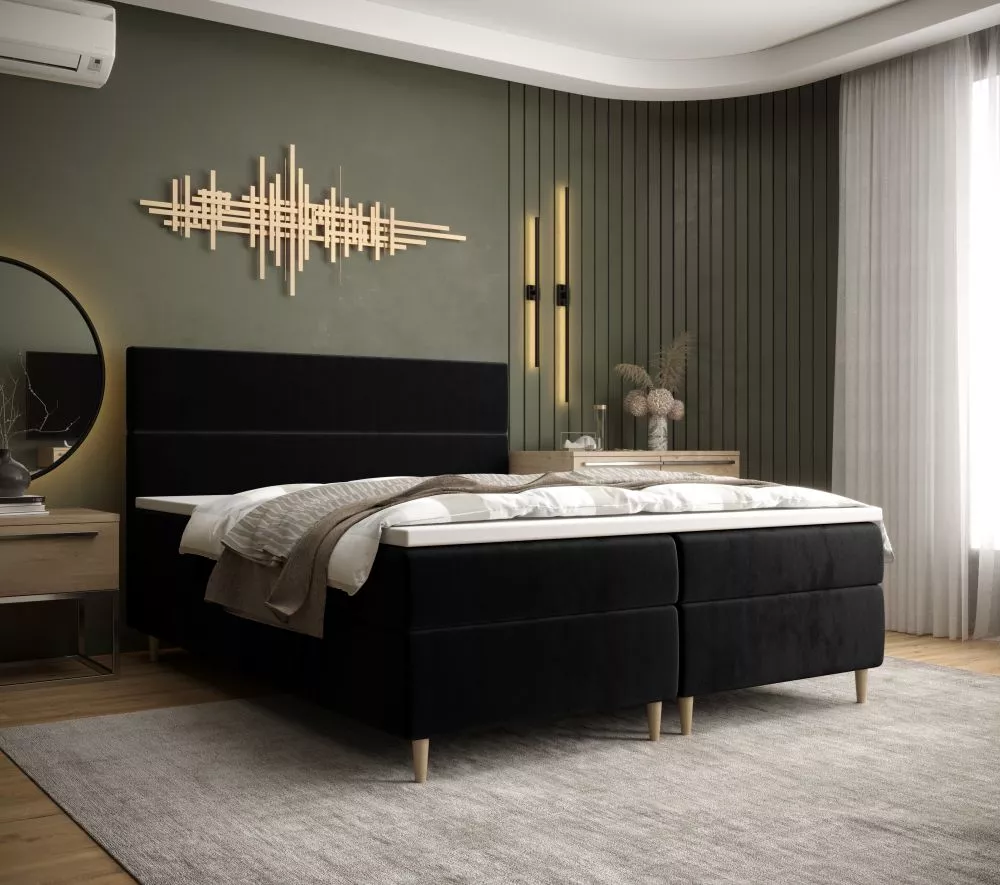 Gulta Flo Boxspring Standard Guļamvietas platums: 140 cm, Guļamvietas garums: 200 cm, · Melns · 145 × 114 cm