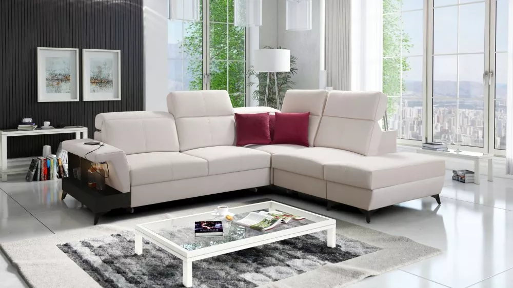 Dīvāns Belutti 7 Satin Black Standard ar LED · Krēma · 236 × 288 × 84 cm