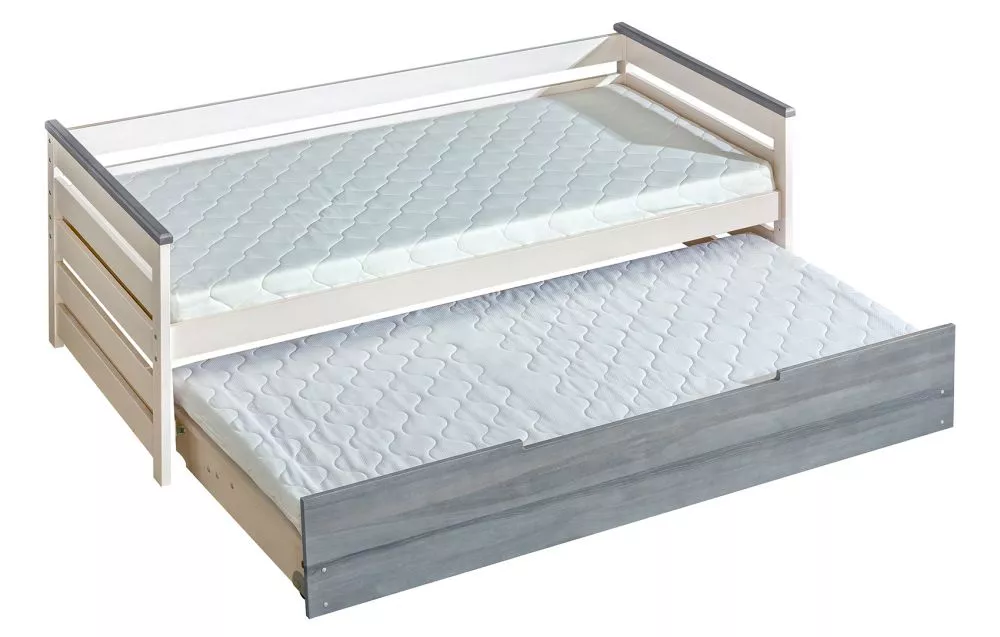 Gulta Alan AL1+AL3 ar stelāžām Guļamvietas platums: 90 cm, Korpusa krāsa: balināta priede, Guļamvietas garums: 200 cm, ·