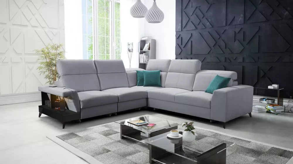 Dīvāns Belutti 3 Satin Black Standard ar LED · Pelēks · 288 × 288 × 84 cm