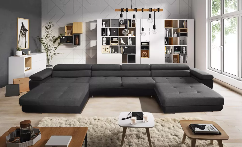 Dīvāns Anton U Mini Comfort Standard · Gaiši pelēks + tumši pelēks · 200 × 398 × 73 cm