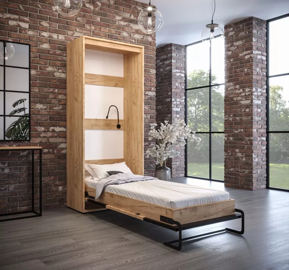 Gulta Case Loft V LED ar stelāžu Guļamvietas platums: 90 cm, Korpusa krāsa: ozols kraft zelts, Guļamvietas garums: 200 c