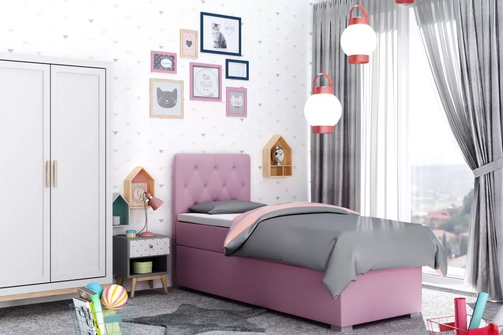 Gulta Roma Premium Boxspring Standard Guļamvietas platums: 90 cm, Guļamvietas garums: 200 cm, · Rozā · 90 × 215 × 118 cm