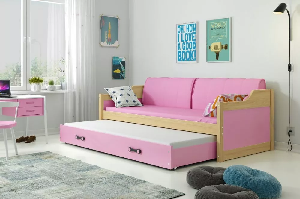 Bērnu gulta Dawid Trundle Pine ar stelāžu Guļamvietas platums: 90 cm, Guļamvietas garums: 200 cm, · 97 × 205 × 90 cm