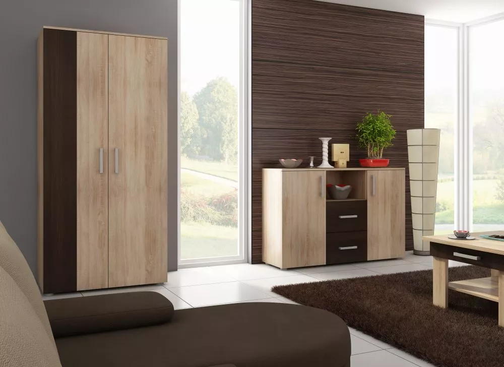 Skapis Stella STE 05 · Sonoma + šokolādes sonoma · 90 × 49.2 × 190 cm