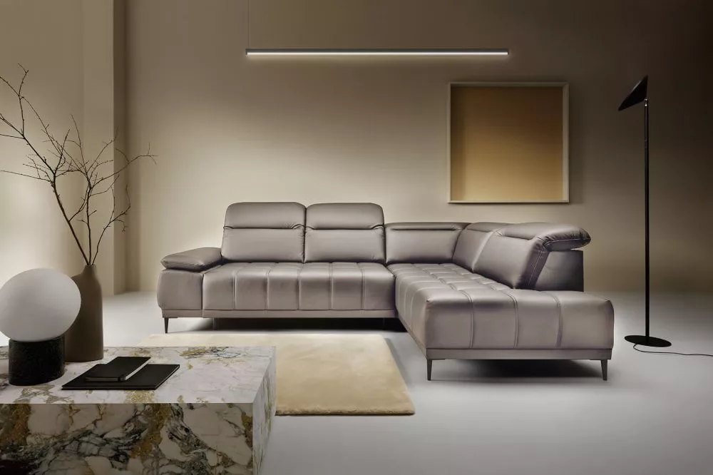 Dīvāns Focus L Leather Standard · Pelēks · 204 × 278 × 82 cm